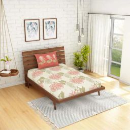 Spaces Atrium Coral Cotton 144 TC Bed Sheet Set-picture-24