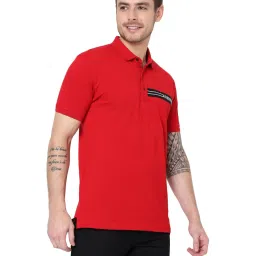 Mufti Red Cotton Slim Fit Self Pattern Polo T-Shirt image 4