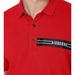 Mufti Red Cotton Slim Fit Self Pattern Polo T-Shirt image 5