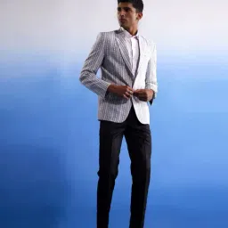 Vastramay Grey Regular Fit Printed Blazer image 5