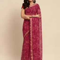 Rangita Purple Floral Print Saree With Unstitched Blouse-image-0