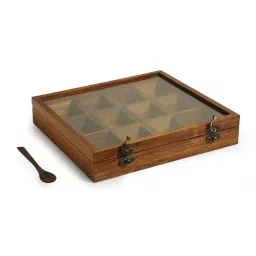 ExclusiveLane Brown Sheesham Wood Medley Of Masalas Spice Box With Spoon (0.08 L) - Set of 12 image 2