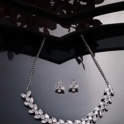 NVR Silver-Plated American Diamond Jewellery Necklace & Earrings Set for Women-image-45