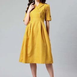 Cottinfab Mustard Cotton Regular Fit Dress-picture-7
