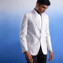 Vastramay Grey Regular Fit Printed Blazer image 3