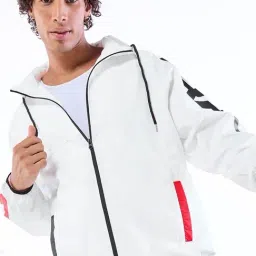 Bewakoof Men's White Typography Oversized Windcheater Jacket image 3