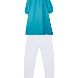 Kiddopanti Kids Aqua Blue & White Embroidered Full Sleeves Kurta with Leggings image 2