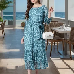 Chandbaali Women Boat Neck Fit & Flare Midi Dress-image-83