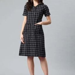 Cottinfab Black Cotton Regular Fit Checks Dress-picture-22