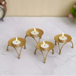eCraftIndia Gold Iron Handcrafted Tea Light Candle Holder Stand - Set of 4 image 2