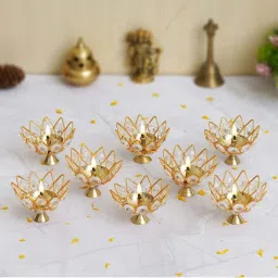 eCraftIndia Gold Crystal Lotus Shape Crystal Diyas - Set of 8 image 2