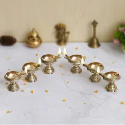 eCraftIndia Gold Brass Handcrafted Decorative Diyas - Set of 6 image 2
