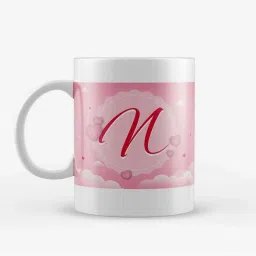 eCraftIndia White Ceramic Heart Clouds With Alphabet N Printed Coffee Mug (0.25 L) image 2