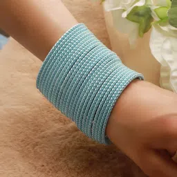 Priyaasi Pretty Sky Blue Textured Metal Bangle - Set of 24 image 2