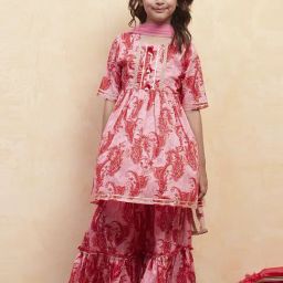 Biba Girls Pink Cotton Printed Suit Sets-picture-20