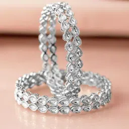 Rubans Set Of 4 Rhodium Plated White Bangles for Women image 3