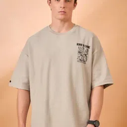Club York Beige Cotton Blend Oversized Print T-Shirt-image-57