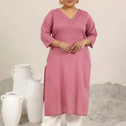 Extra Love By Libas Pink Cotton Straight Fit Striped Plus Size Kurtas-picture-48