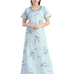 NIGHT QUEEN Women Embroidered Pure Cotton Maxi Nightdress-image-64