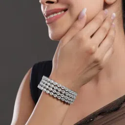 Rubans Set Of 4 Rhodium Plated White Bangles for Women image 2