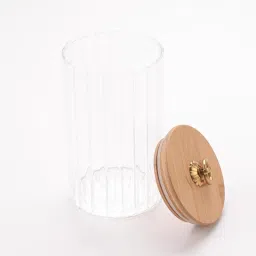 Kuber Industries Glass Jar Multi-Utility Kitchen Organizer Airtight Bamboo Lid 820 ML Transparent image 2