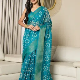 Saree Mall Blue Cotton Self Saree with Blouse Piece-picture-20