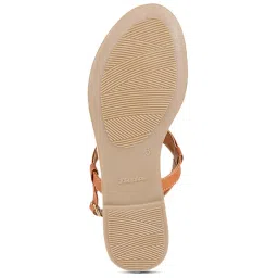 Bata Women's Oval Trim Tan T-Strap Sandals image 4