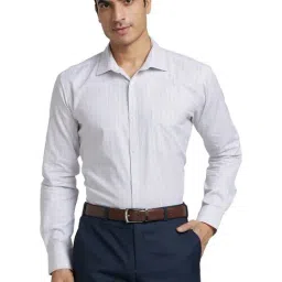 Park Avenue Light Fawn Slim Fit Striped Shirt-image-76