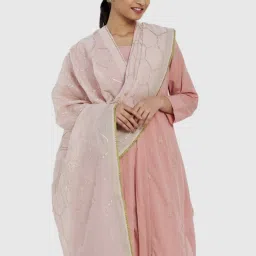 Fabindia Pink Embroidered Dupatta image 1