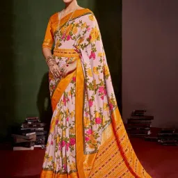 Saree Mall Beige Floral Print Saree With Unstitched Blouse-image-30