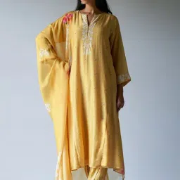 Ganga Fashions Yellow Bemberg Silk Salwar Suit With Delicate Hand Embroidery on Top and Bottom-picture-26