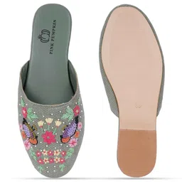 PINK PUMPKIN Women Ethnic Mules with Embroidered Flats image 2