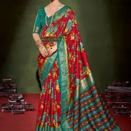 Saree Mall Red Woven Saree With Unstitched Blouse-image-91