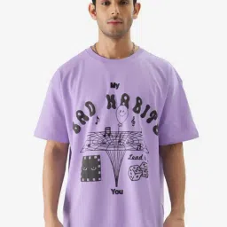 The Souled Store Purple Cotton Loose Fit Printed T-Shirts-image-9