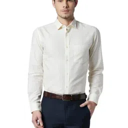 Park Avenue Light Yellow Regular Fit Self Design Shirt-image-57