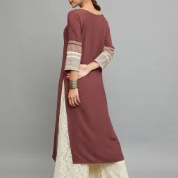 paislei Light Brown Embroidered A Line Kurta image 2