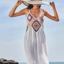 JC Mode Self-Design V-Neck Knee-Length Swimwear Cover Up Top-image-72