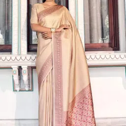 Elora Beige Silk Woven Saree With Unstitched Blouse-image-5