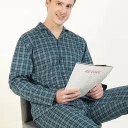 Hancock Navy Cotton Relaxed Fit Checked Night Suit-picture-30