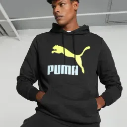 Puma Classics Black Cotton Regular Fit Logo Printed Hooded Sweatshirt-image-30
