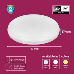 Philips Polycarbonate Rimless 5W Round Under Cabinet LED Light (Cool day Light) image 2