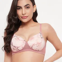 Clovia Dusty Pink Printed Half Coverage Padded Push-up Bra-picture-13