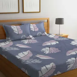 Klotthe Printed Grey 300 TC Cotton Blend King Bed Sheet with 2 Pillow Covers-picture-24