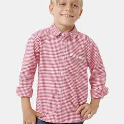 Kate & Oscar Kids Pink Cotton Chequered Full Sleeves Shirt-picture-23