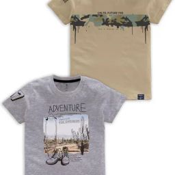 Codez Kids Grey Melange & Beige Printed T-Shirt (Pack Of 2)-picture-48