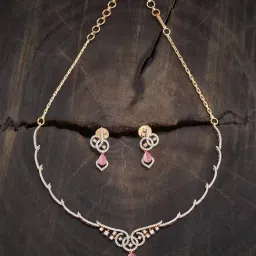 Kushal's Fashion Jewellery Pink Rhodium Gold Polished Zircon Necklace set for Women-image-10