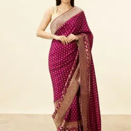 Mohey Wine Embroidered Silk Saree With Blouse-picture-24