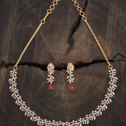 Kushal's Fashion Jewellery Ruby Rhodium Gold Polished Zircon Necklace set for Women-picture-14