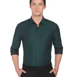 Arrow Dark Green Cotton Regular Fit Printed Shirt image 1
