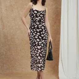 Globus Animal Print Cowl Neck Bodycon Midi Dress-image-19